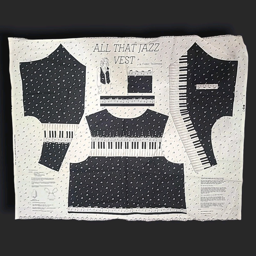 1996 Fabric Traditions All That Jazz Vest Panel Piano‎ Music Sew Craft Fabric